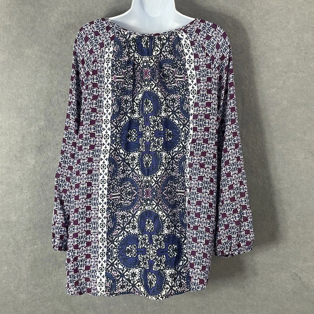 Beach Lunch Lounge Top Womens Sz XL V-Neck Geometric‎ Pattern Sheer Lightweight - Picture 2 of 10